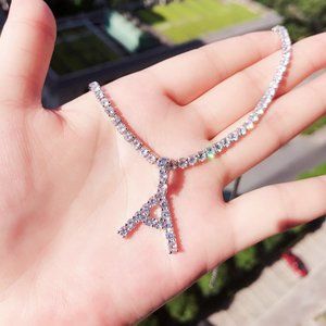 Initial Alphabet Diamond Necklace Chain 925 Sterling Silver New 21" Tennis Link
